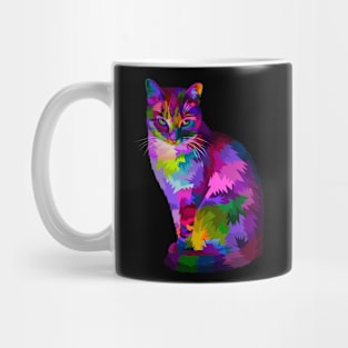 Colorful cool cat sitting and looking Mug